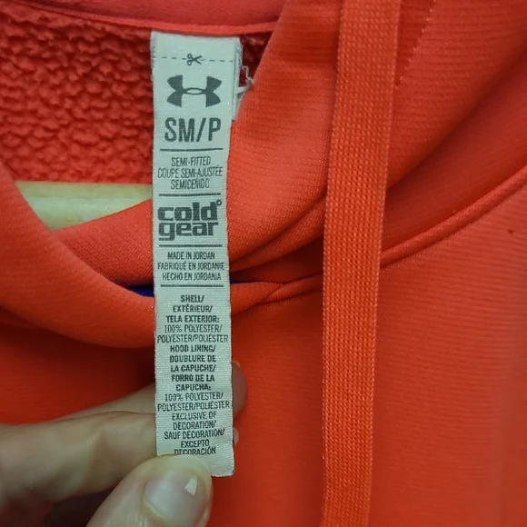 Under Armour Vibrant Pink/ Orange Hoodie with Blue Logo - Picture 2 of 4